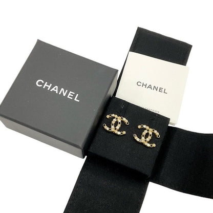 Chanel Earrings Coco Mark Rhinestone Pearl Gold