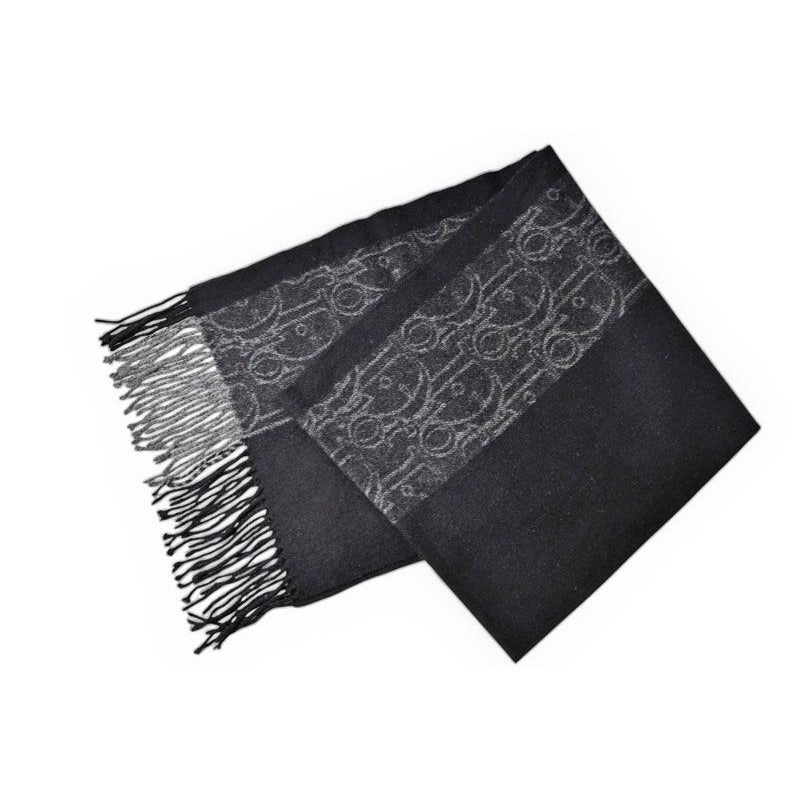 Dior Scarf Winter Wool Cashmere Logo Trotter Black Gray