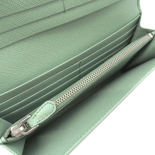 Prada Long Wallet Ribbon Flap Wallet Saffiano Leather Aqua Marina Silver
