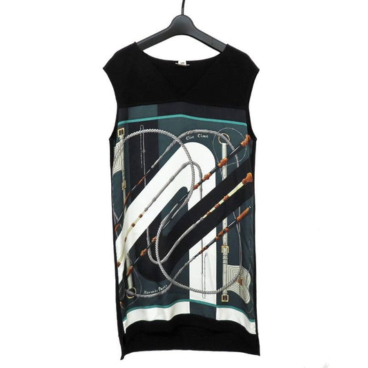 Hermes Dress Twill Lane No-sleeve 36 Wool Cashmere Silk Black