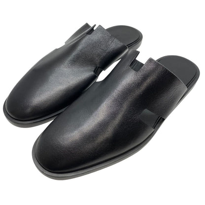 Hermes Motif Mule Sandals Slippers Rat Shoes Black Leather