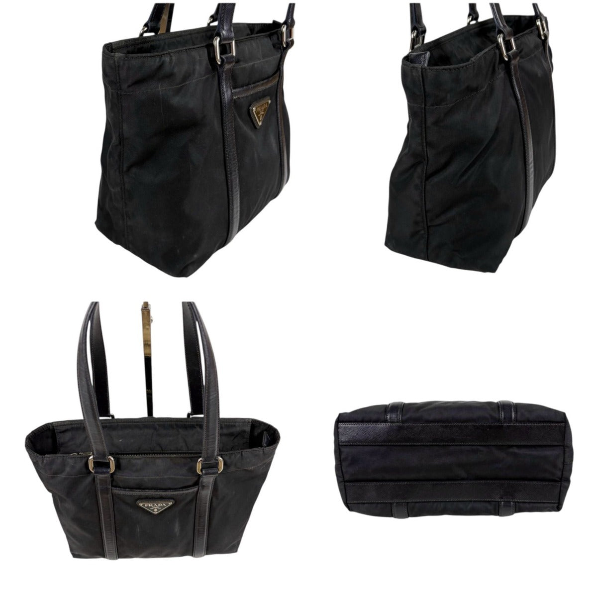 Prada Mini Tote Triangle Logo Tessuto Nylon Saffiano Leather Black — view 3