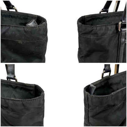Prada Mini Tote Triangle Logo Tessuto Nylon Saffiano Leather Black — view 4