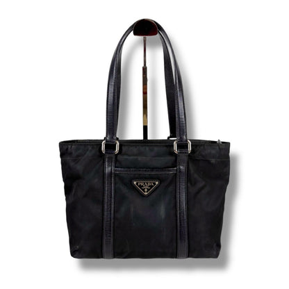 Prada Mini Tote Triangle Logo Tessuto Nylon Saffiano Leather Black — view 10