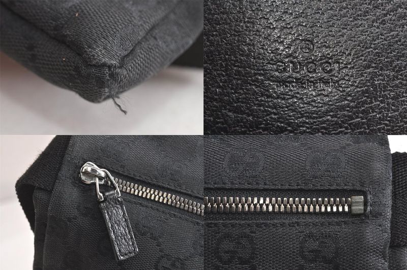 Gucci Vintage Waist Body Bag Wallet GG Canvas Leather 28566 Black 3064n