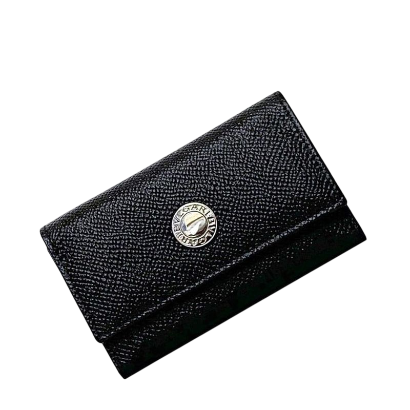 Bulgari 6ring Key Case Black Logomania Unused Excellent Condition Grained