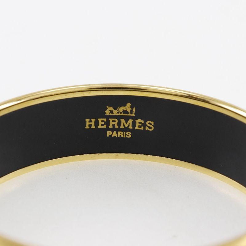 Hermes Emile GM Flag & Bird Cloisonne Gold Plated Green Ladies 35g Bangle