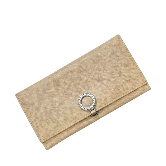 Bulgari Bifold Long Wallet Beige Silver Hardware Bulgari