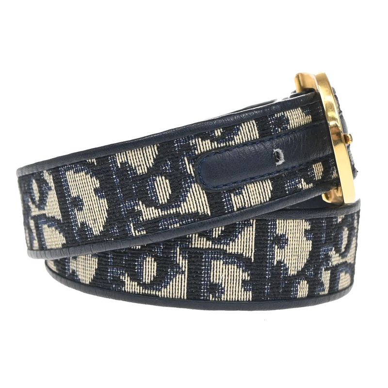 Christian DIOR Belt Logo Canvas Leather 65 Navy 69bs267