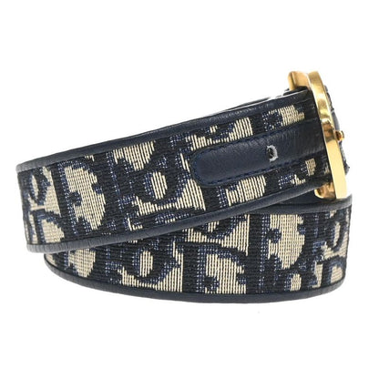 Christian DIOR Belt Logo Canvas Leather 65 Navy 69bs267