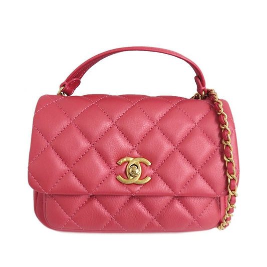 Chanel Top Handle Mini Flap Bag Pink As1226 Quilted Lambskin