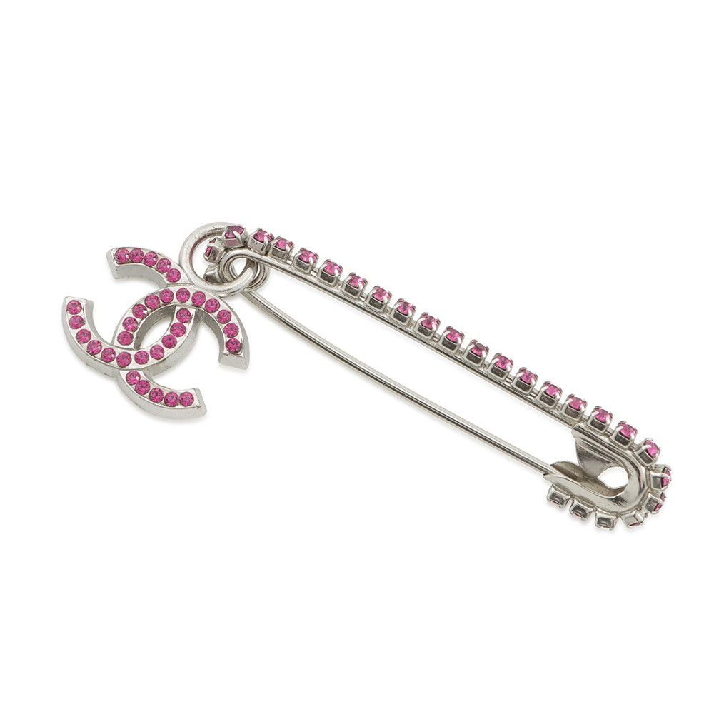 Chanel Brooch CC Logo Line Stone