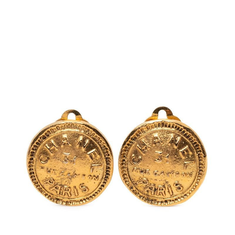 Chanel Vintage Rue Cambon le Logo Gold Plated Earrings