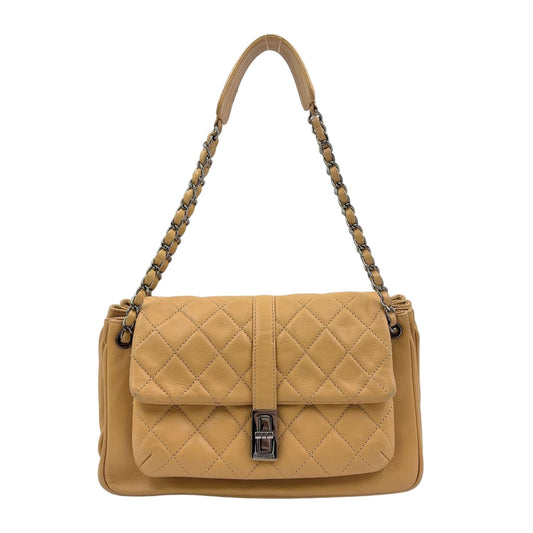 Chanel 2.55 Quilted Chain Caviar Leather Beige Shoulder Bag Silver