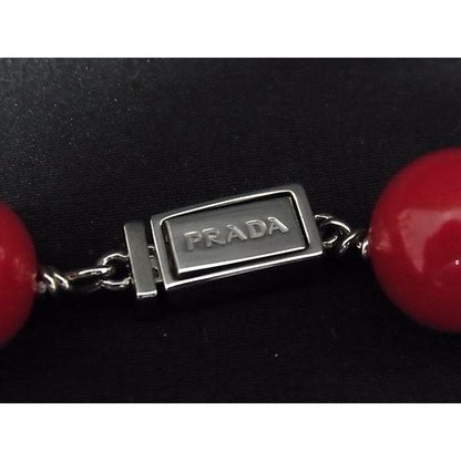 Prada Necklace Red Silver Plex Crystal Bird Tri Flower Hana — view 2