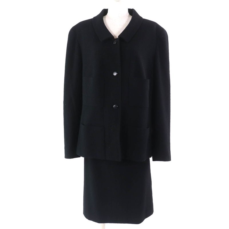 CHANEL Vintage 98A P11506 Wool Coco Mark Button Wool Tweed Jacket Skirt Setup