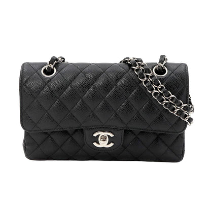Chanel Quilted 23 Chain Shoulder Bag Caviar Leather Black Silver