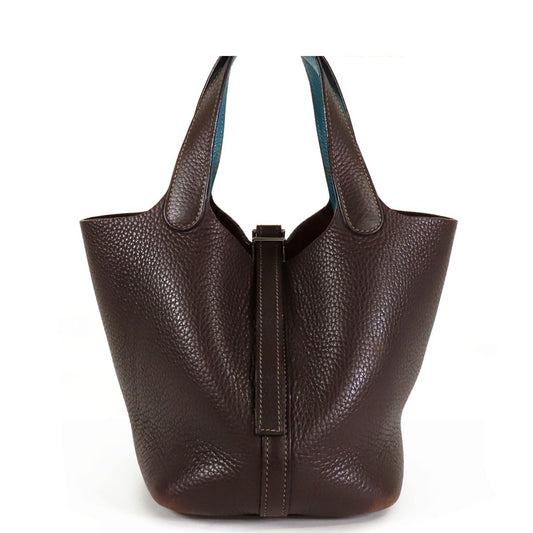 Hermes Picotin PM Eclat Chocolat Turquoise Silver Taurillon Handbag