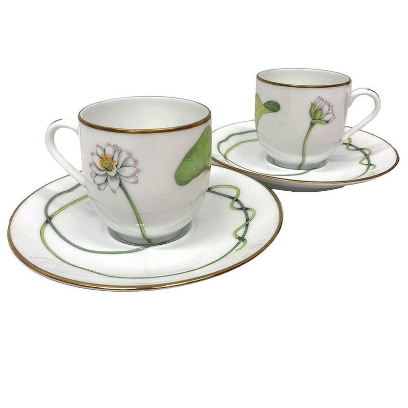 Hermes Nil Garden Of The Nile Demitasse Cups And Saucers C S Pair Set 2