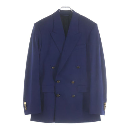 Balenciaga Gold Button Wool Double Breasted Tweed Jacket Blue