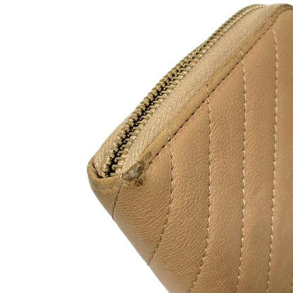 Chanel Long Wallet V-stitched (chevron) Beige Coco Mark/gold Hardware / Round