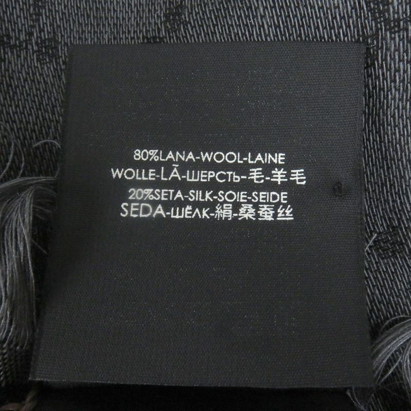 Gucci 544615 Wool Silk GG Logo Diamante Checked Fringe Stole Scarf Shawl Gray