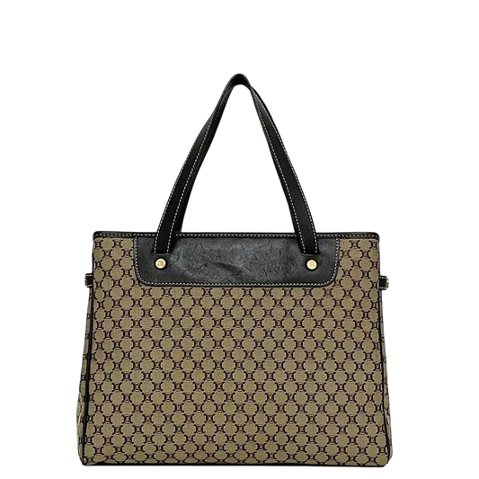 Celine Handbag Beige Brown Macadam Excellent Condition Canvas Leather