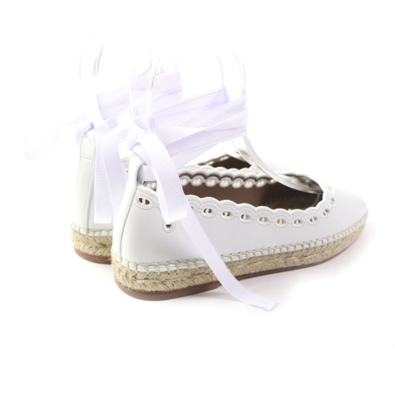 Hermes Guapa Espadrilles Chaîne D'ancre Lace-up Square Toe Leather Shoes White