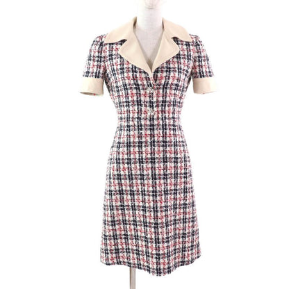 Gucci 530704 Taiga - Short Sleeve Knee Length Tweed Dress With Head Buttons