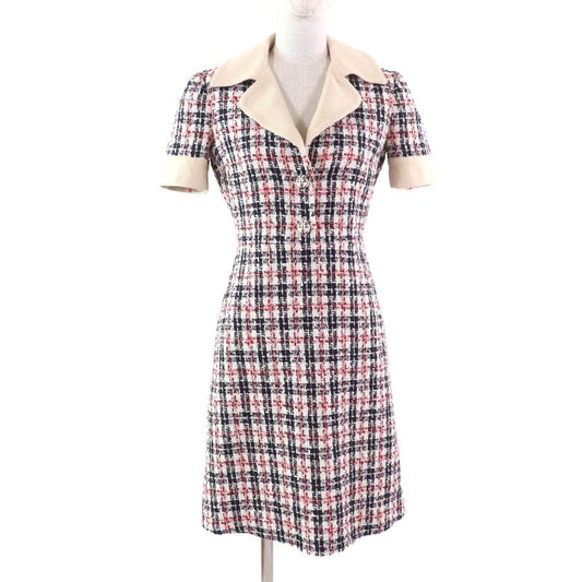 Gucci 530704 Taiga - Short Sleeve Knee Length Tweed Dress With Head Buttons