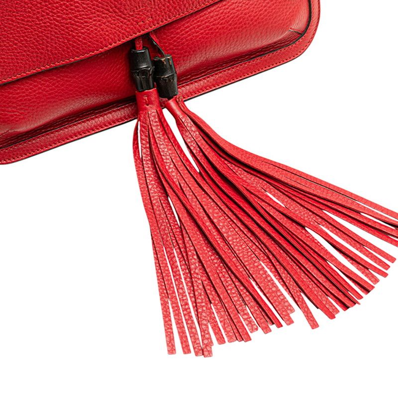 Gucci Bamboo Fringe Tassel Crossbody Shoulder Bag 370826 Red Leather Ladies