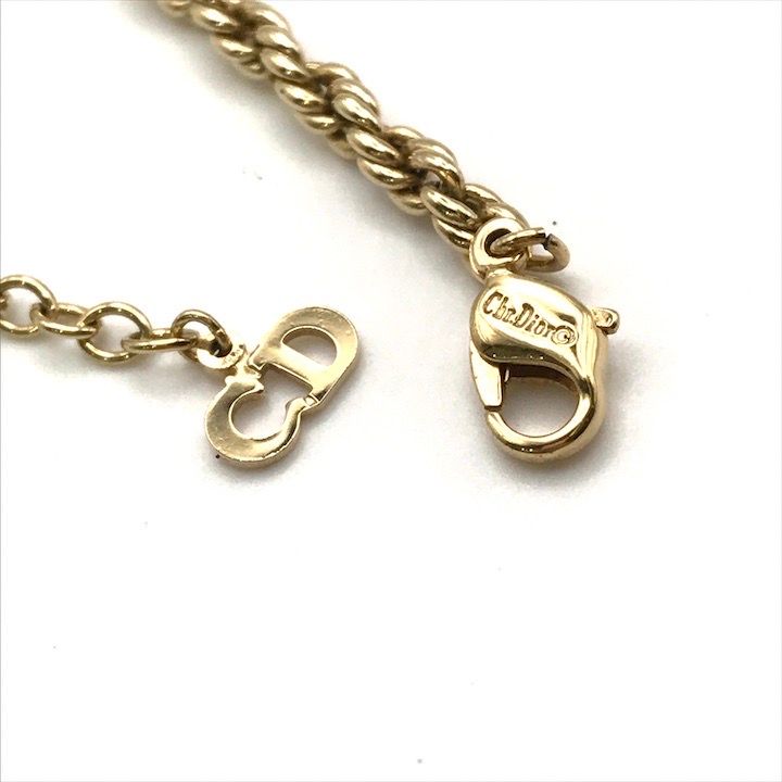 Dior Color Stone Faux Pearl Chain Necklace Gold