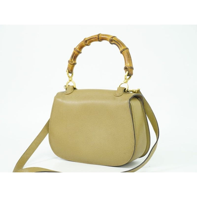 Gucci Bamboo 2-Way Shoulder Bag Handbag Pochette Leather Beige — view 2