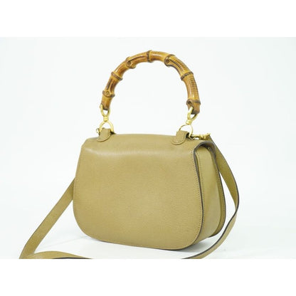 Gucci Bamboo 2-Way Shoulder Bag Handbag Pochette Leather Beige — view 2
