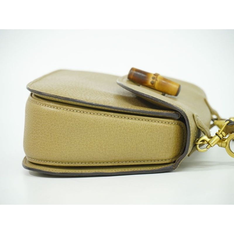 Gucci Bamboo 2-Way Shoulder Bag Handbag Pochette Leather Beige — view 3