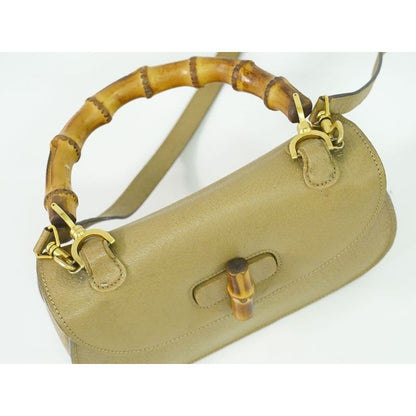 Gucci Bamboo 2-Way Shoulder Bag Handbag Pochette Leather Beige — view 5