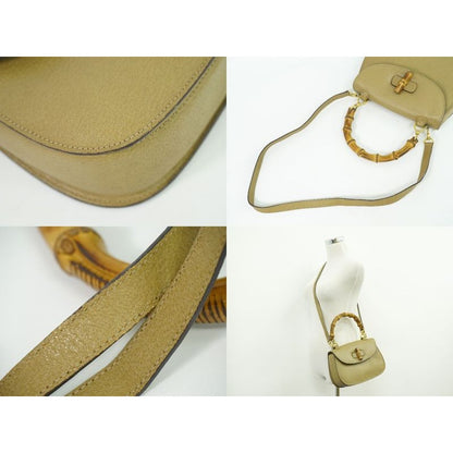 Gucci Bamboo 2-Way Shoulder Bag Handbag Pochette Leather Beige — view 6