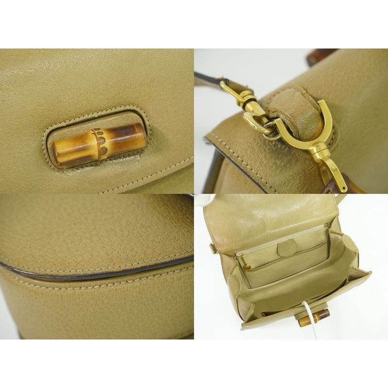 Gucci Bamboo 2-Way Shoulder Bag Handbag Pochette Leather Beige — view 7