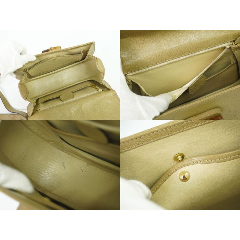 Gucci Bamboo 2-Way Shoulder Bag Handbag Pochette Leather Beige — view 8