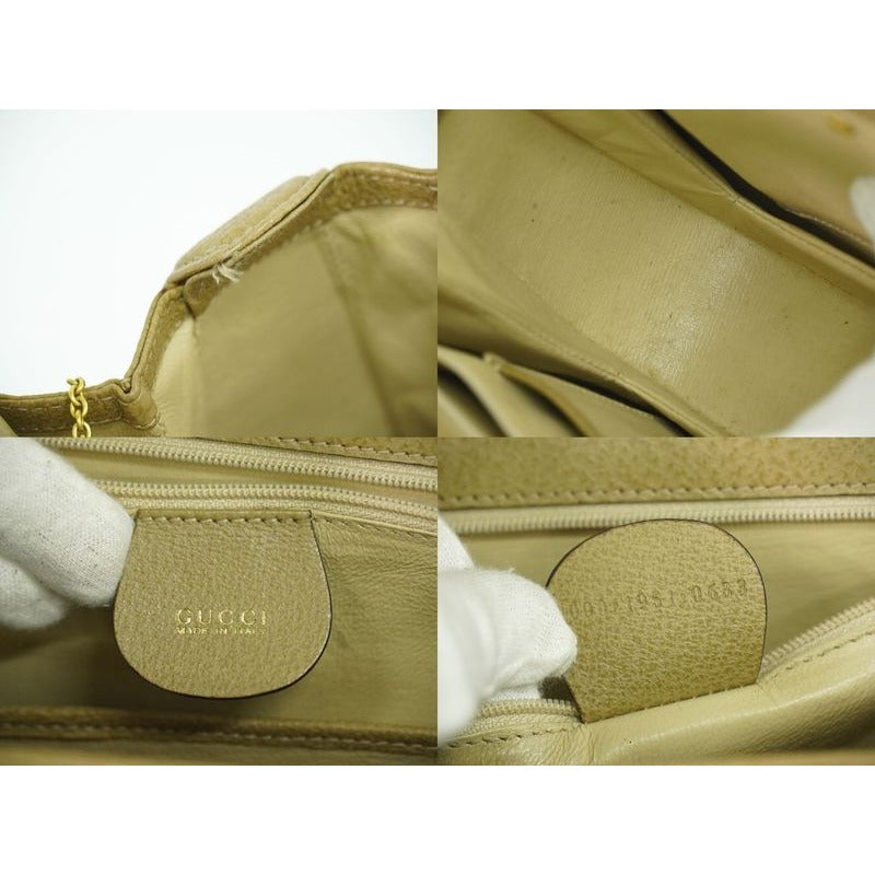 Gucci Bamboo 2-Way Shoulder Bag Handbag Pochette Leather Beige — view 9