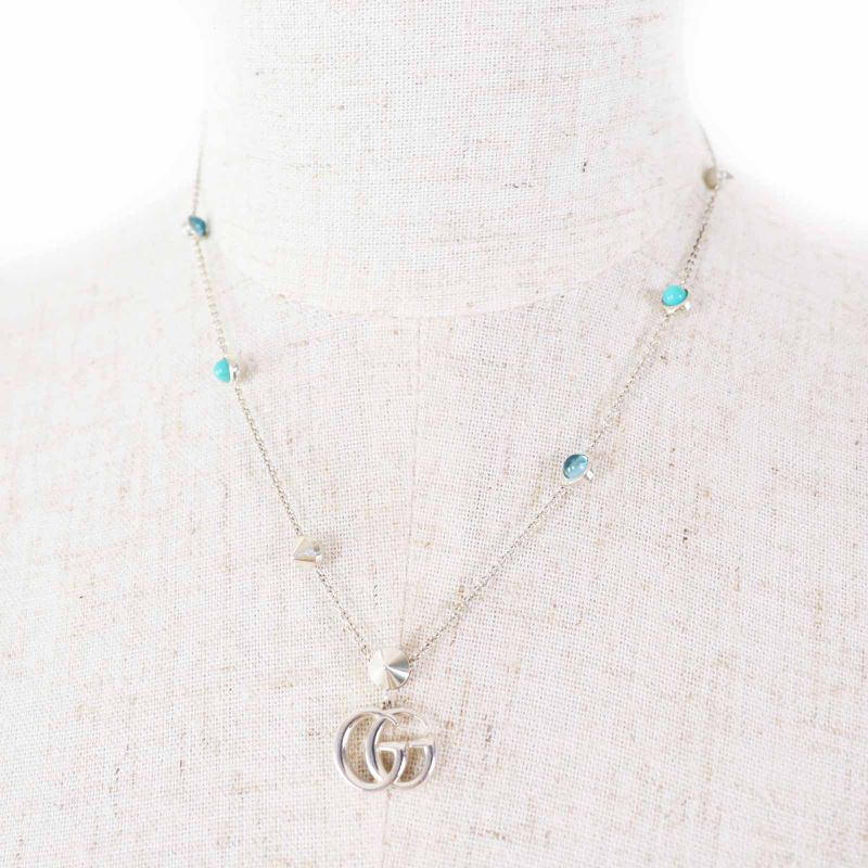 Gucci 527399 Double G Mother-of-pearl Necklace Current Ag925 Colored Stone