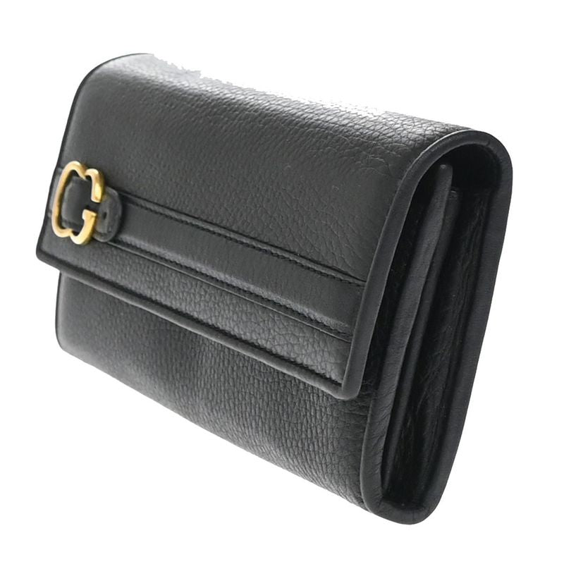 Gucci Long Wallet Fold Wallet Leather Black 65kb005