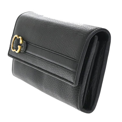 Gucci Long Wallet Fold Wallet Leather Black 65kb005