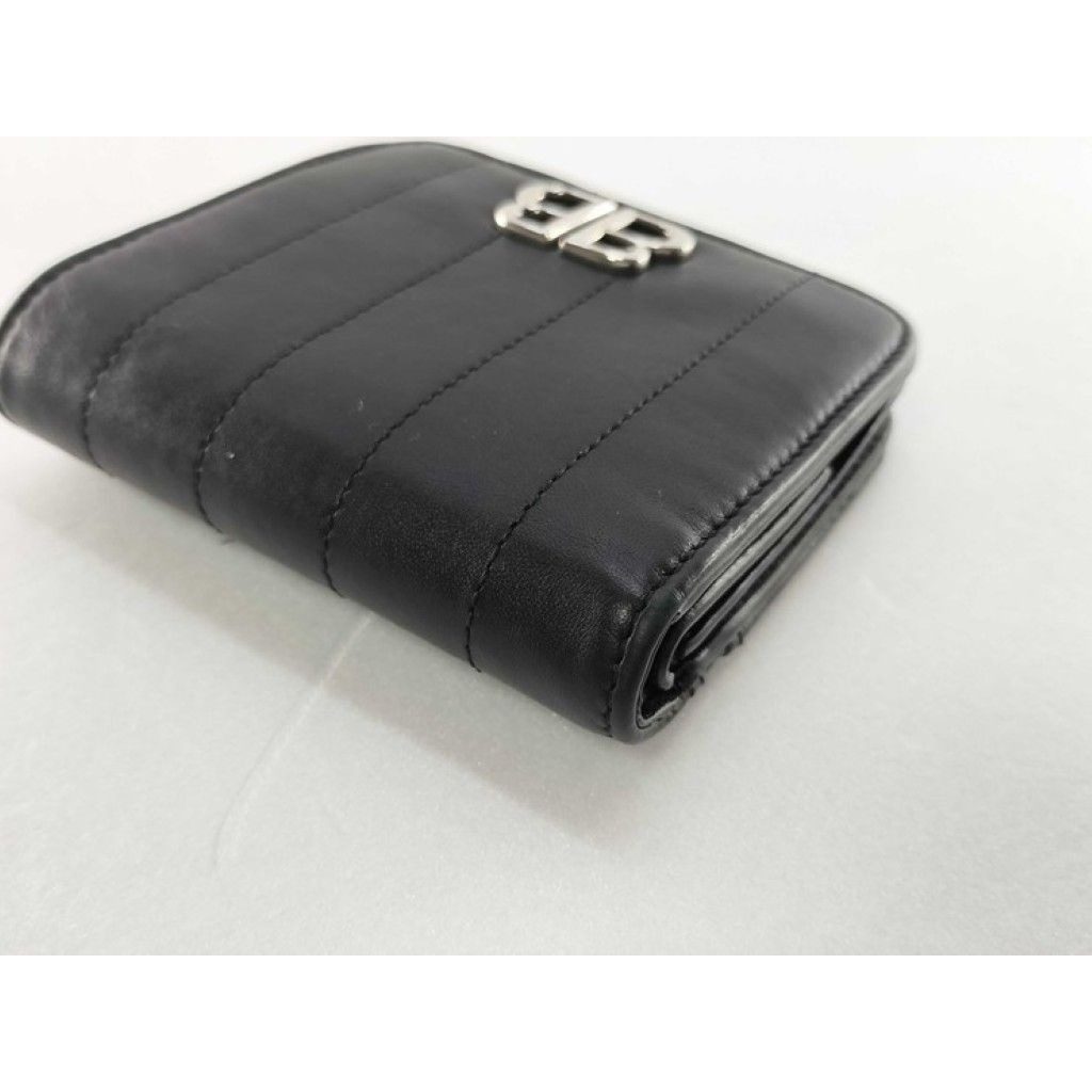 Balenciaga Bifold Wallet Monaco Black Leather Bblogo Silver — view 3