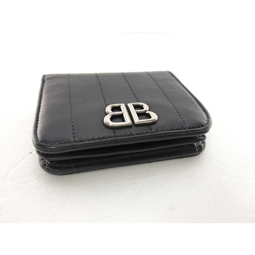 Balenciaga Bifold Wallet Monaco Black Leather Bblogo Silver — view 4
