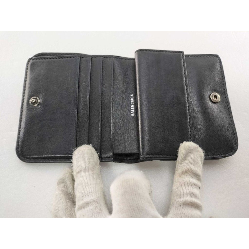 Balenciaga Bifold Wallet Monaco Black Leather Bblogo Silver — view 5