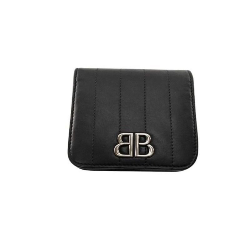 Balenciaga Bifold Wallet Monaco Black Leather Bblogo Silver