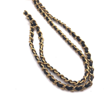 Chanel CC Logo Ball Chain Leather Necklace Gold — view 8