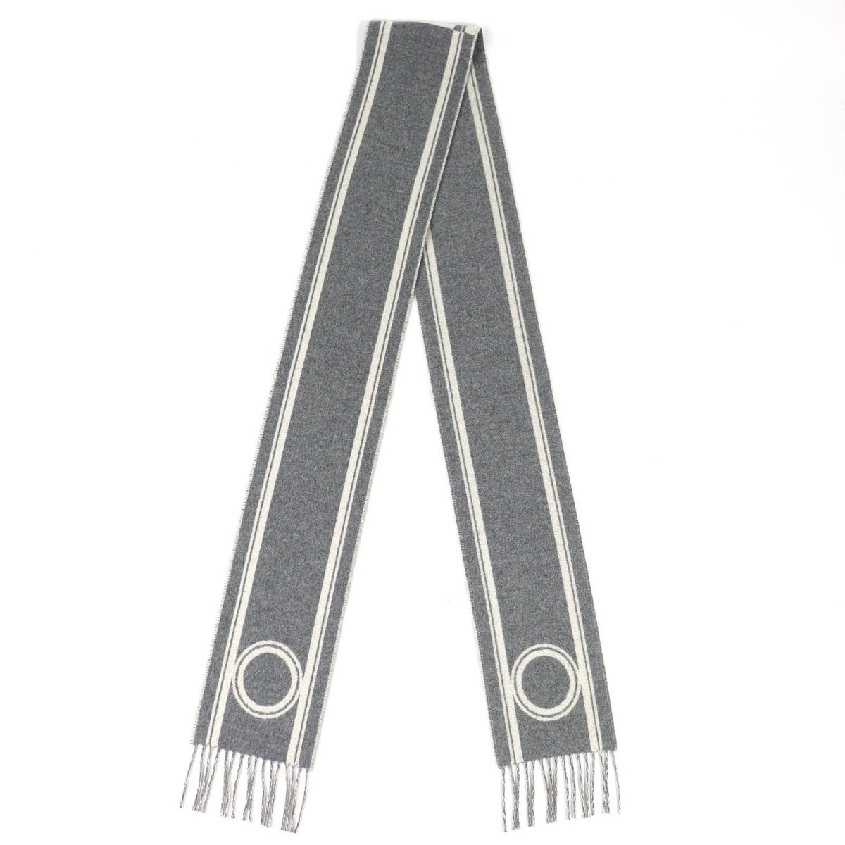 Hermes Band de Repo Cashmere Gray Flannel Yvoir Bicolor Fringe Long Scarf — view 3