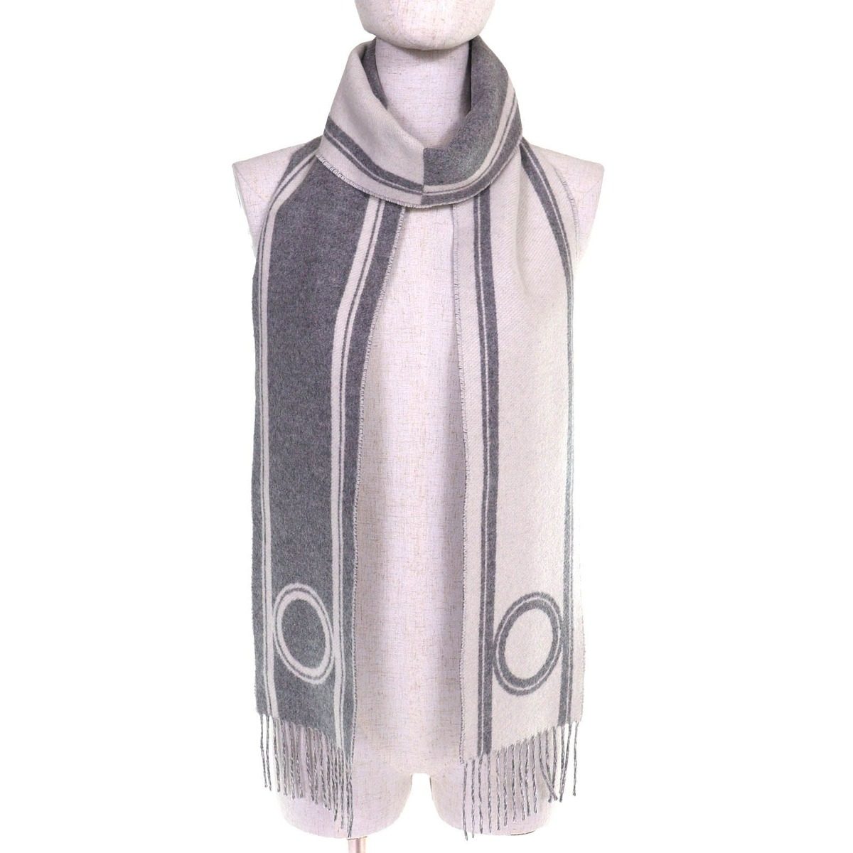 Hermes Band de Repo Cashmere Gray Flannel Yvoir Bicolor Fringe Long Scarf — view 4